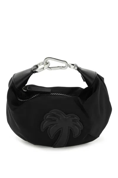 Palm Angels Black Nylon Hobo Handbag With Leather Palm Patch