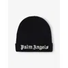 Palm Angels Black Off White Logo-embroidered Ribbed Knitted Beanie 1-2 Year In Black