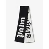 Palm Angels Black Off White Rectangular Logo Cotton-and-wool Scarf In Black
