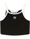 Palm Angels Black Pa Monogram Cropped Tank Top In Black