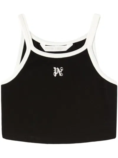 PALM ANGELS BLACK PA MONOGRAM CROPPED TANK TOP