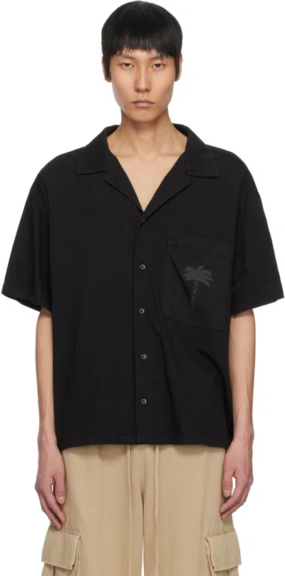 PALM ANGELS BLACK PALM DYED BOWLING SHIRT