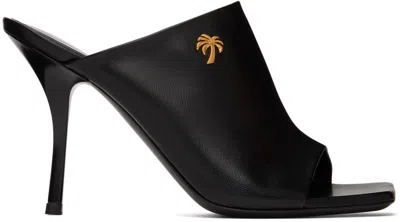 PALM ANGELS BLACK PALM OPEN TOE MULES