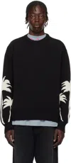 Palm Angels Black Sweater With Palms Motifs In Cotton And Wool Blend Man In Black - Off White
