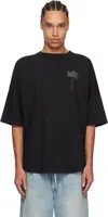 Palm Angels Blue Cotton T-shirt With Palm Print And Logo In Black - Vintage B