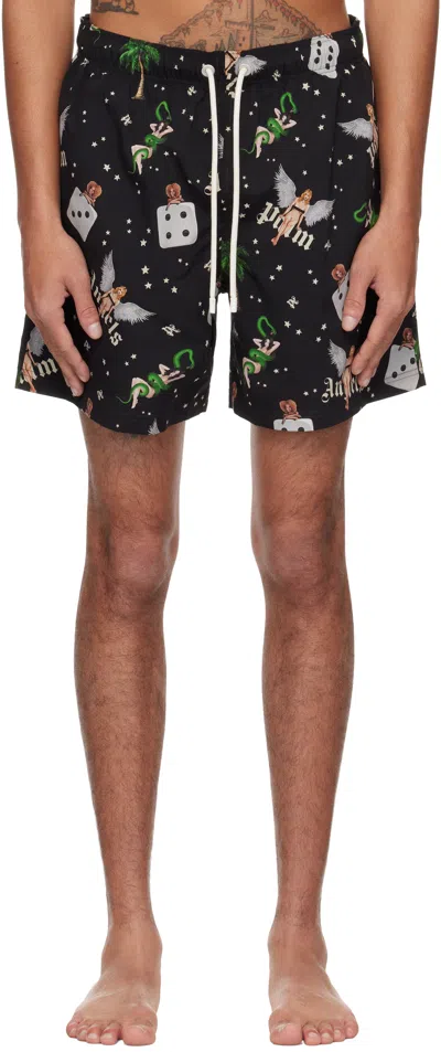 Palm Angels Black Pin Up Swim Shorts In Black - Multicolor