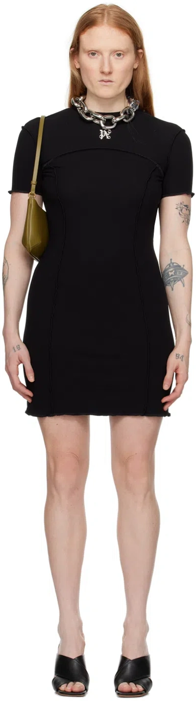 Palm Angels Black Pinched Minidress In Black Off White