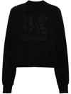 Palm Angels Cropped Cotton Sweatshirt With Ribbed Crew-neck In Black