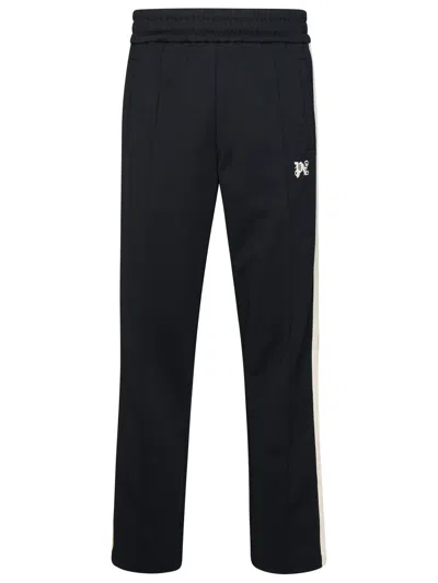 Palm Angels Black Polyester Track Pants In Nero/off White