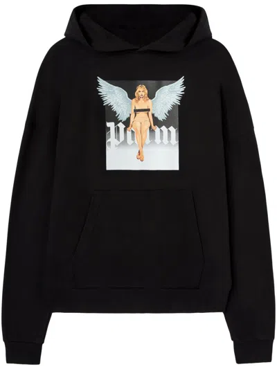 PALM ANGELS BLACK PRINTED HOODIE