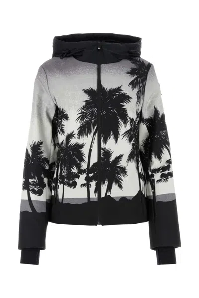 PALM ANGELS BLACK PRINTED POLYESTER PALM SKI JACKET