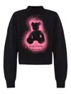 Palm Angels Cropped Black And Fuchsia Graphic Sweatshirt In Black