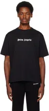 Palm Angels Blue Cotton T-shirt With Palm Print And Logo In Black White