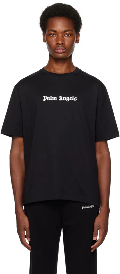 Palm Angels Black Printed T-shirt In Black White
