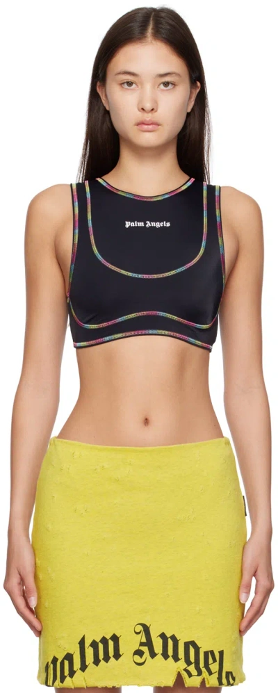 Palm Angels Black Rainbow Miami Sports Top In Black White