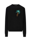 PALM ANGELS BLACK RIBBED WOOL SWEATER FOR MEN
