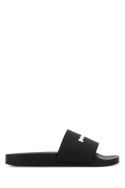 Palm Angels Essential Logo Black White Polyurethane Pool Sliders