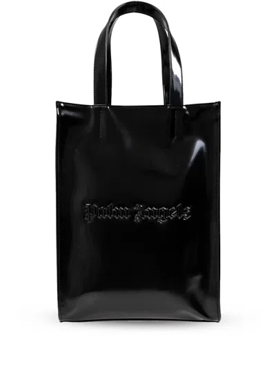 PALM ANGELS BLACK SHINY CLASSIC LOGO TOTE BAG
