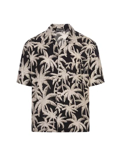 Palm Angels Palm Print Viscose Shirt In Black,white