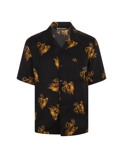 Palm Angels Burning Monogram Shirt In Black