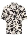 PALM ANGELS BLACK SHORT-SLEEVE SHIRT FOR MEN WITH PALM TREE DESIGN