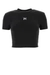 Palm Angels Cropped Cotton T-shirt With Logo Print In Black