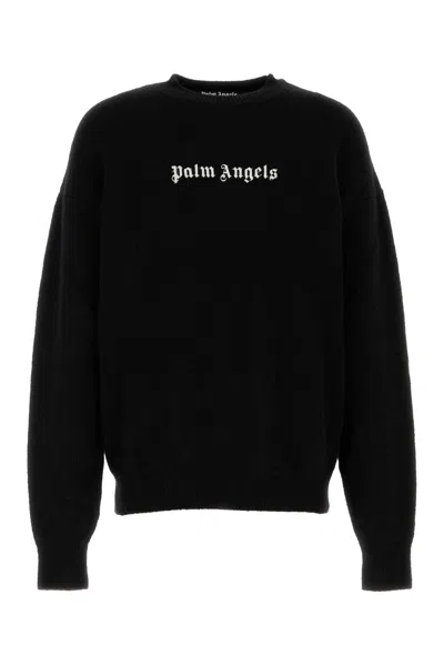 PALM ANGELS BLACK STRETCH WOOL BLEND SWEATER