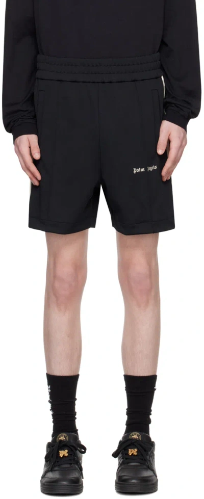 Palm Angels Black Striped Track Shorts In Black Off Whit