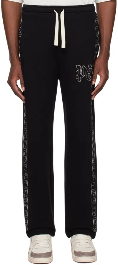 Palm Angels Black Studded Sweatpants In Black Gunmetal