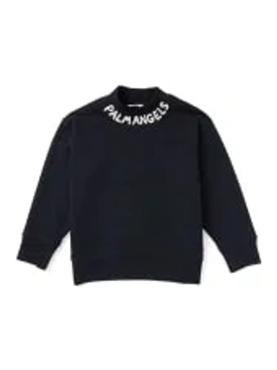 Palm Angels Kids' Black Sweatshirt For By With Logo In Black Butter