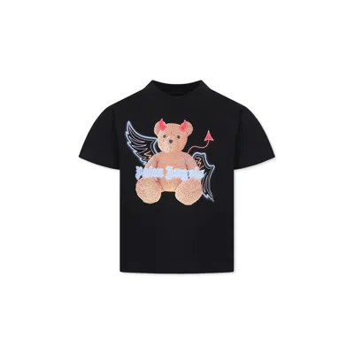 Palm Angels Kids' Black T-shirt For Boy With Bear