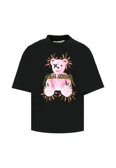 Palm Angels Kids' Black T-shirt For Girl With Bear Print