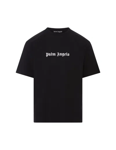 PALM ANGELS BLACK T-SHIRT WITH CONTRAST LOGO