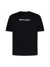 Palm Angels Blue Cotton T-shirt With Palm Print And Logo In Black