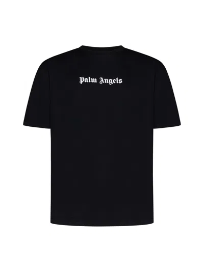 PALM ANGELS BLACK T-SHIRT WITH FRONT LOGO