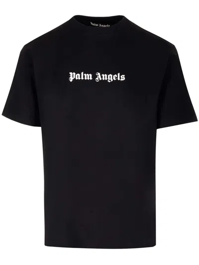 PALM ANGELS BLACK T-SHIRT WITH LOGO