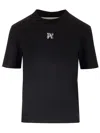 Palm Angels Black T-shirt With Embroidered Monogram In Nero