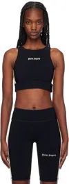 Palm Angels Black Training Crop Sport Top In Black Off White