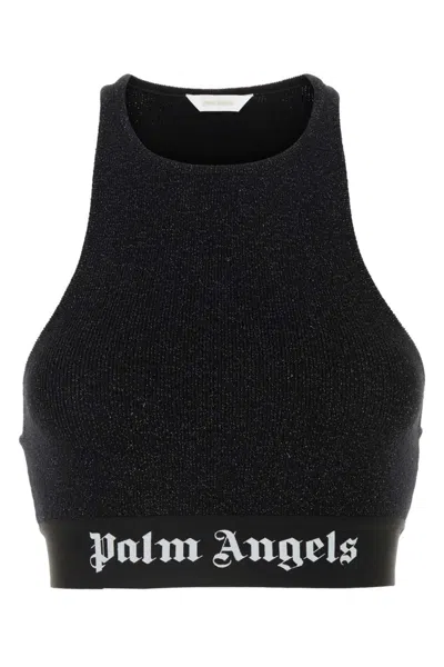 PALM ANGELS BLACK VISCOSE BLEND CROP-TOP
