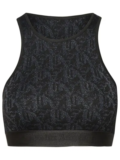 Palm Angels Monogram Jacquard Cropped Top In Black Black