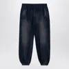 Palm Angels Black Washed Cotton Wide Trousers In Black