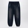 Palm Angels Washed Cotton Wide Trousers For Men In Black