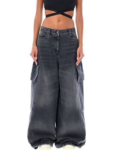PALM ANGELS BLACK WIDE LEG JEANS