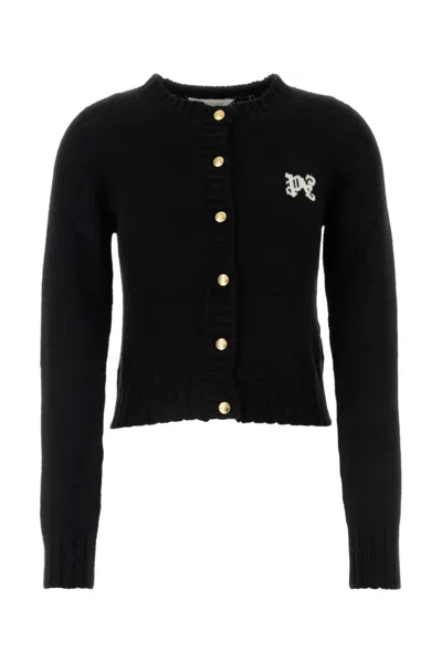 PALM ANGELS BLACK WOOL BLEND CARDIGAN