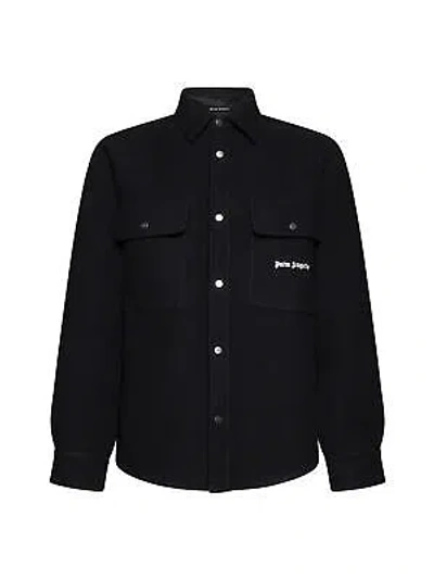 Pre-owned Palm Angels Black Wool Overshirt With Logos