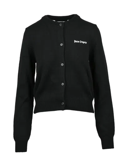Palm Angels Black Wool-blend Cropped Cardigan