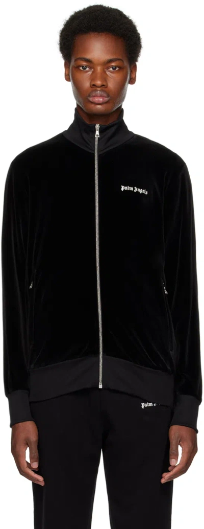 Palm Angels Classic Logo Black Sweatshirt With Logo Printed On The Front In Tech Fabric Man