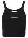 Palm Angels Black Cotton Cropped Top In Blackwhite