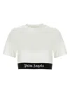 Palm Angels White Cropped T-shirt With Jacquard Logo In Cotton Woman In Blackwhite