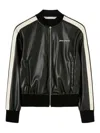 Palm Angels Logo Leather Effetc Track Bomber Jacket In Blanco